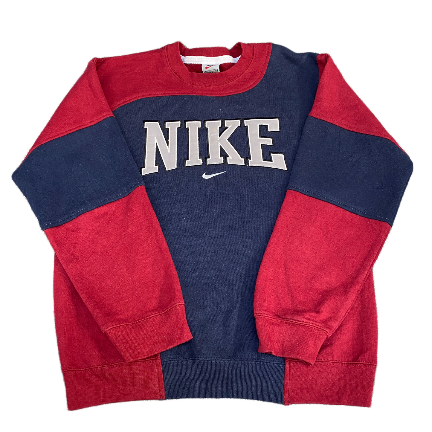 Nike Reworked Sweatshirt Mens M Navy Red Embroidered Spellout Logo Vintage Y2K