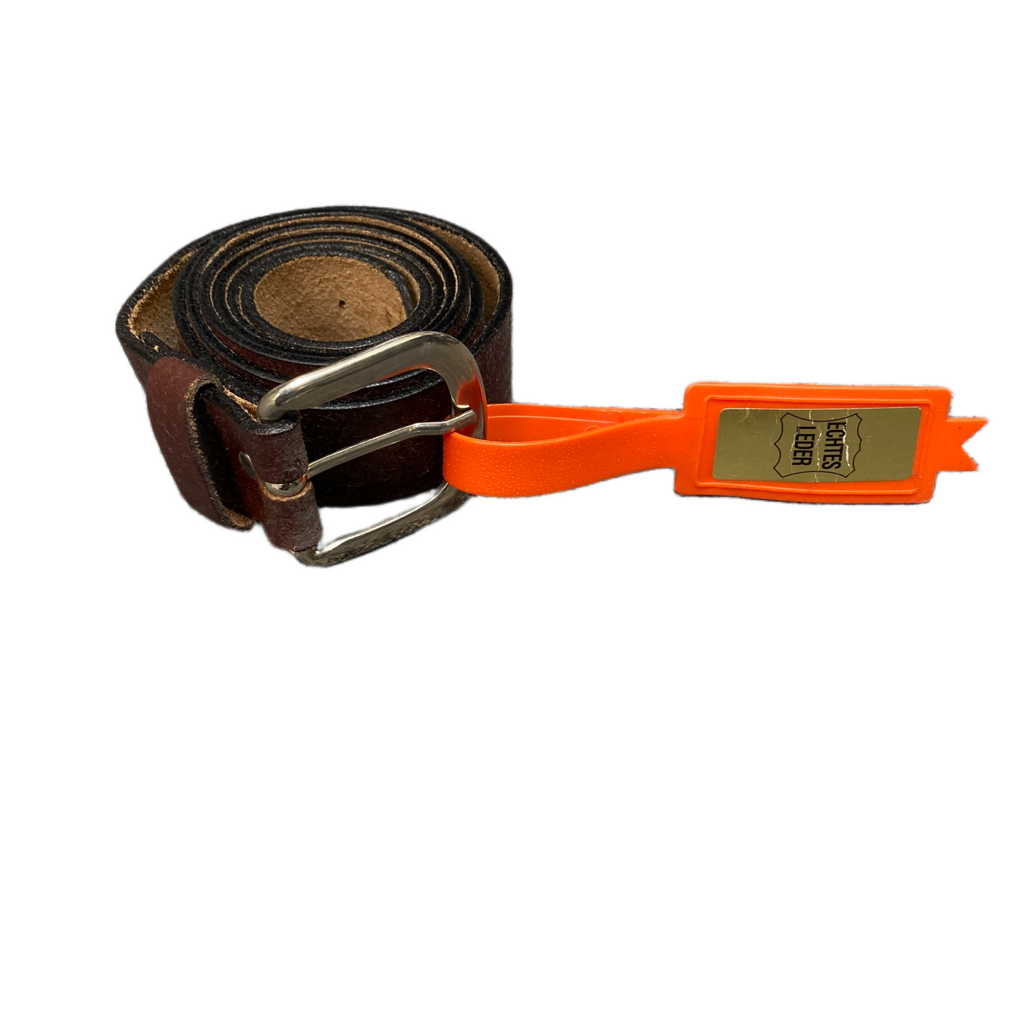 Waist Belt Mens Brown Leather Silver Buckle Orange Echtes Leder tag 51.5 Inches