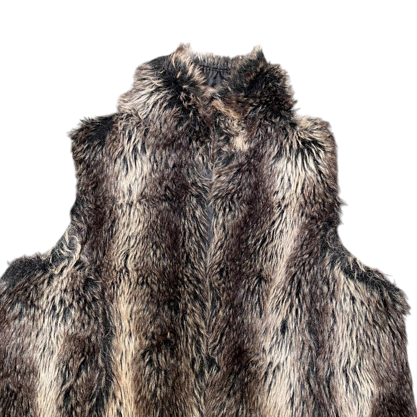 Excellium Faux Fur Vest Womens L Brown Striped Lightweight Sleeveless Open Front