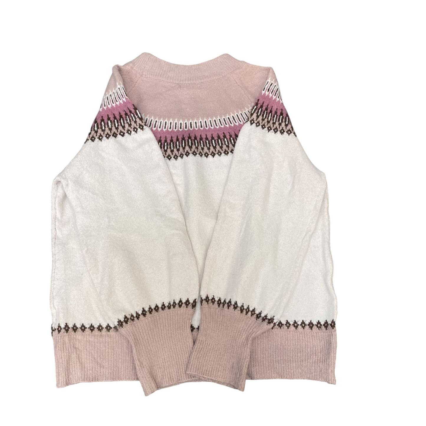 Esseme Jumper Womens Medium White Pink Fair Isle Nordic Knit Winter Holiday