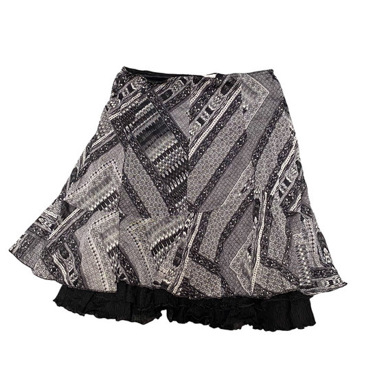 Armand Thiery Mini Skirt Women's M Black Grey Geo Print Peplum Hem High Waist