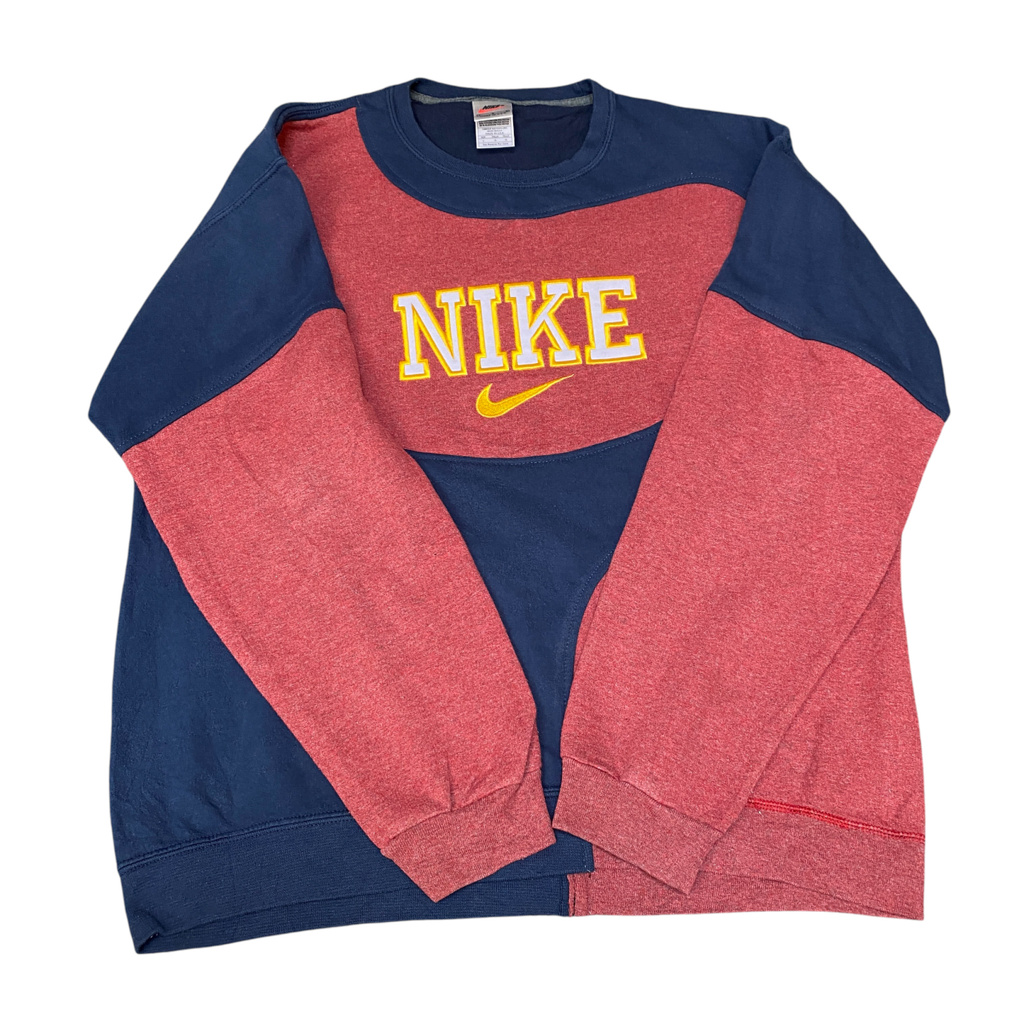 Nike Reworked Sweatshirt Mens L Navy Red Embroidered Spellout Logo Vintage Y2K