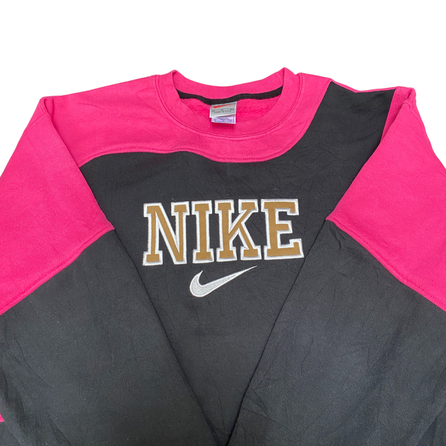 Nike Reworked Sweatshirt Mens M Black Pink Embroidered Spellout Logo Vintage Y2K