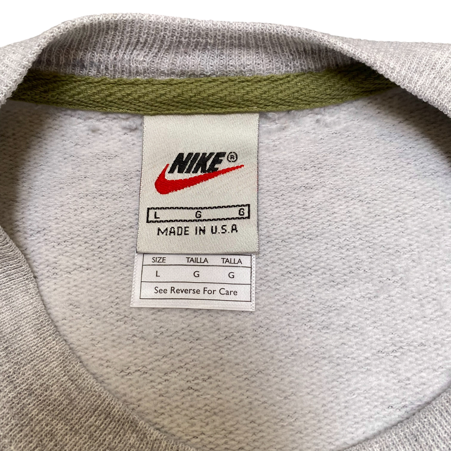 Nike Reworked Sweatshirt Mens L Grey Black Embroidered Spellout Logo Crew Neck