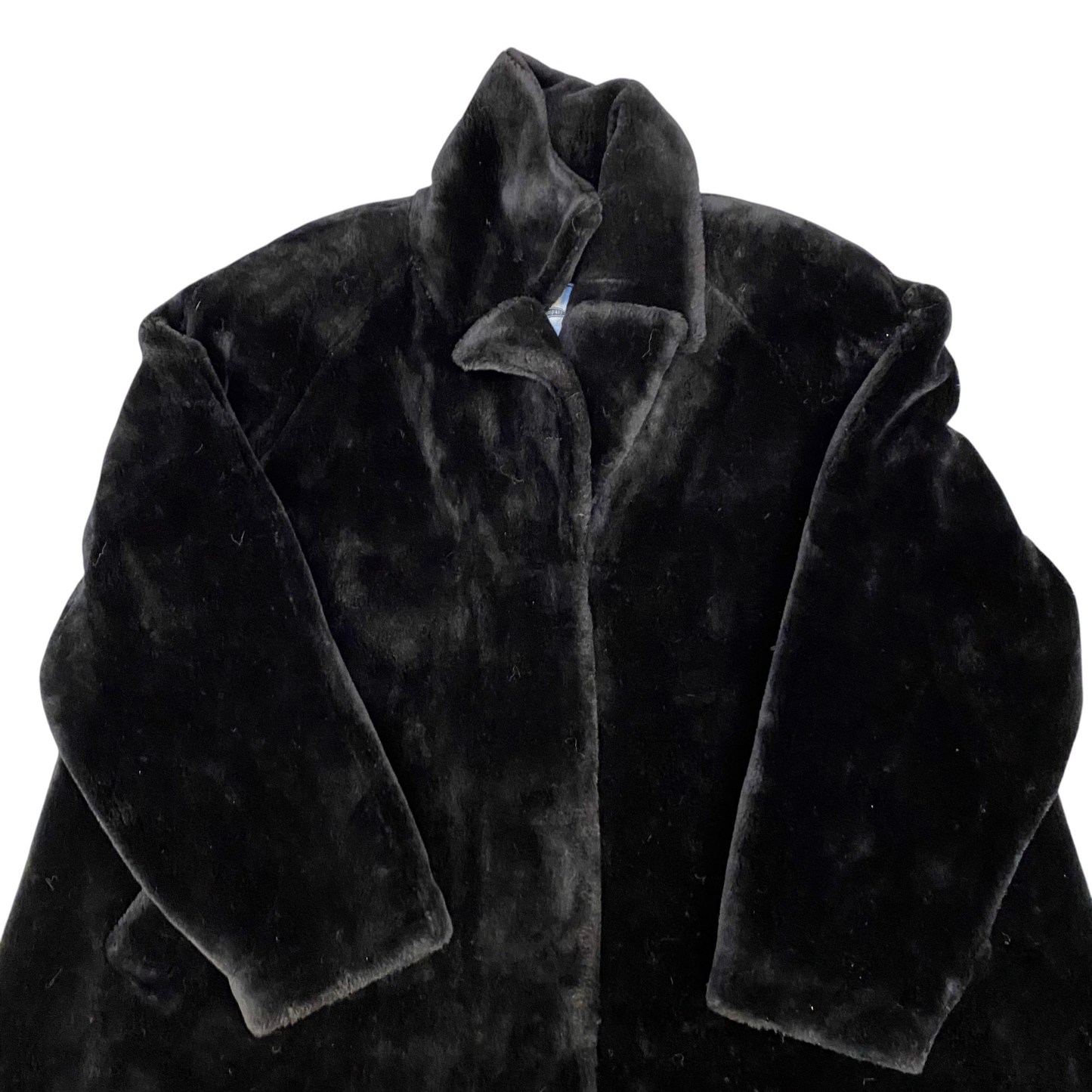 Cover Essentials Faux Fur Coat Womens Large Black Long Sleeve Collar Snap Front