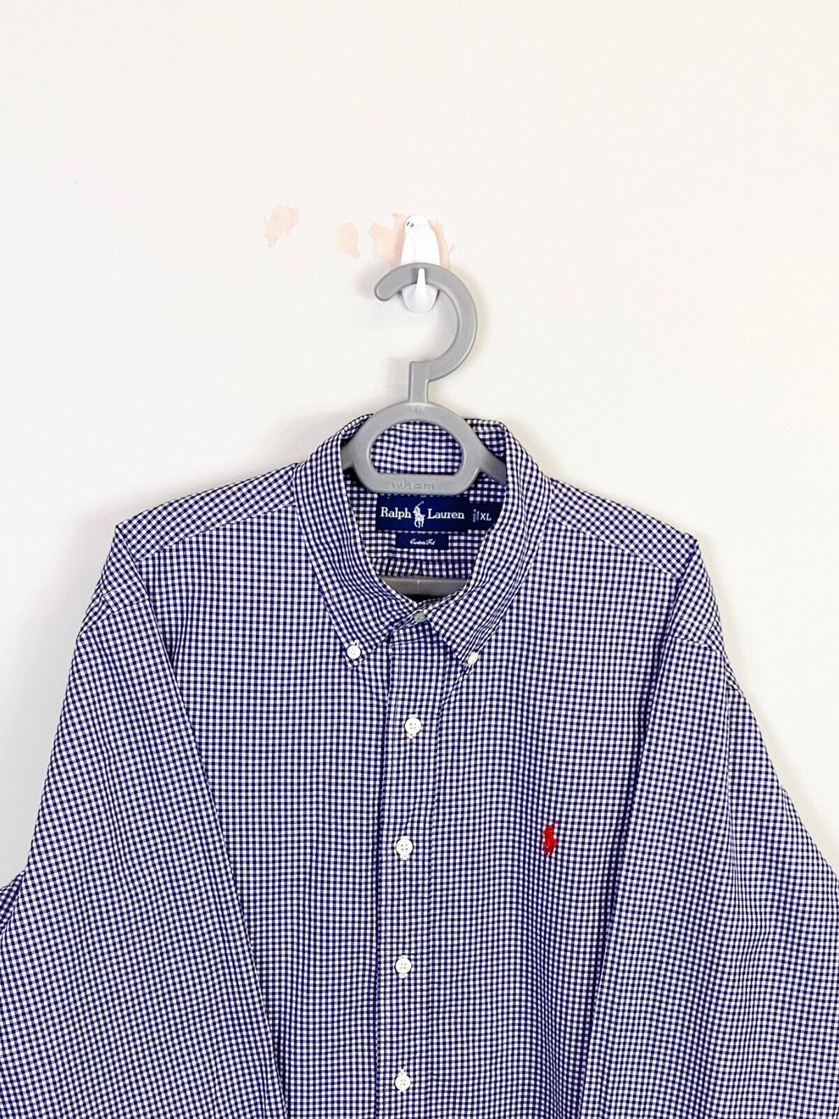 Ralph Lauren Shirt Mens XL Blue Checkered Custom Fit Small Red Polo Pony Logo