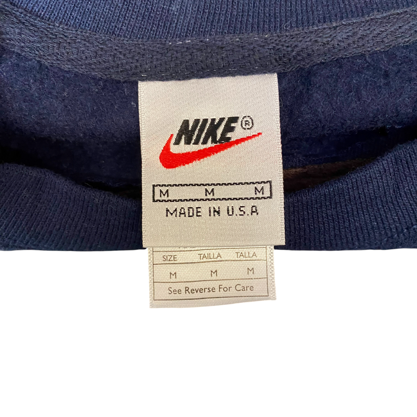 Nike Reworked Sweatshirt Mens M Brown Navy Embroidered Spellout Logo Vintage Y2K