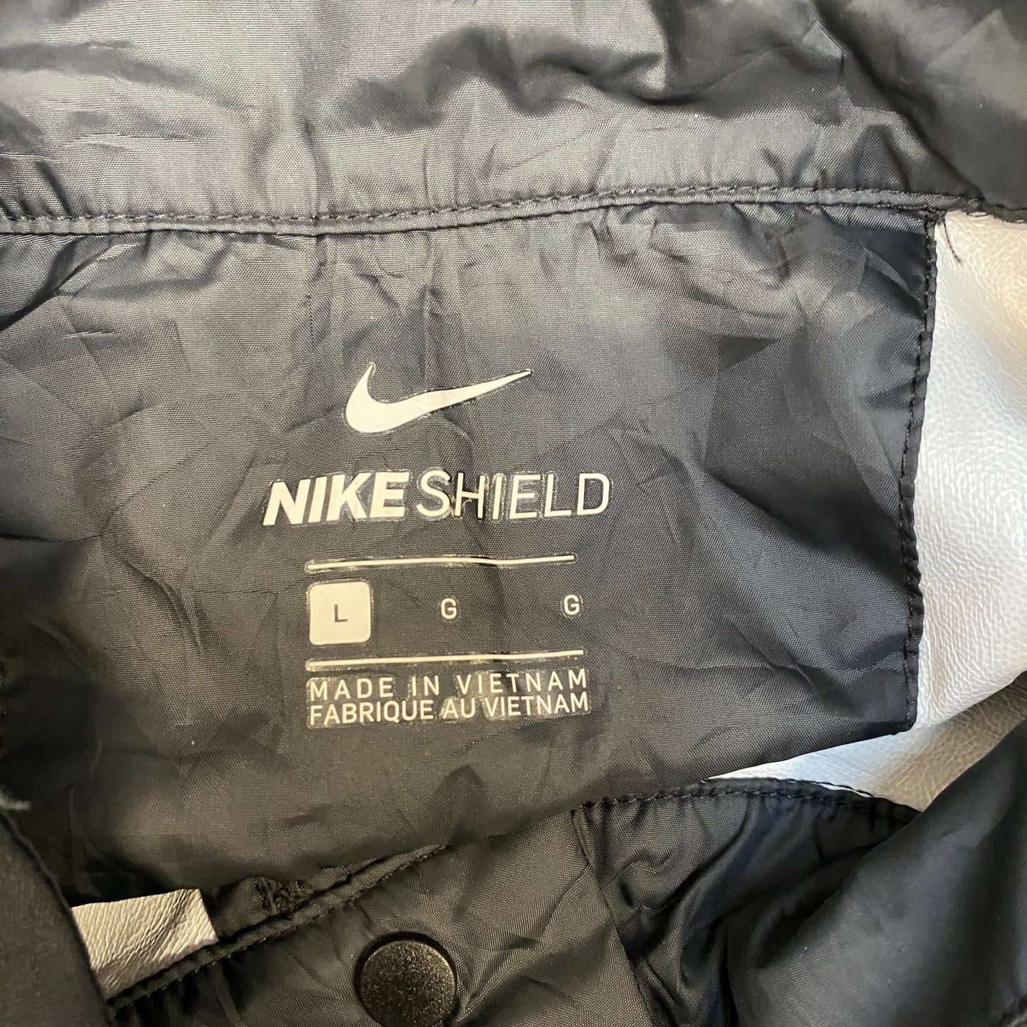 Nike Shield Windbreaker Jacket Mens Large Black Grey Long Sleeve Snap Inside Zip