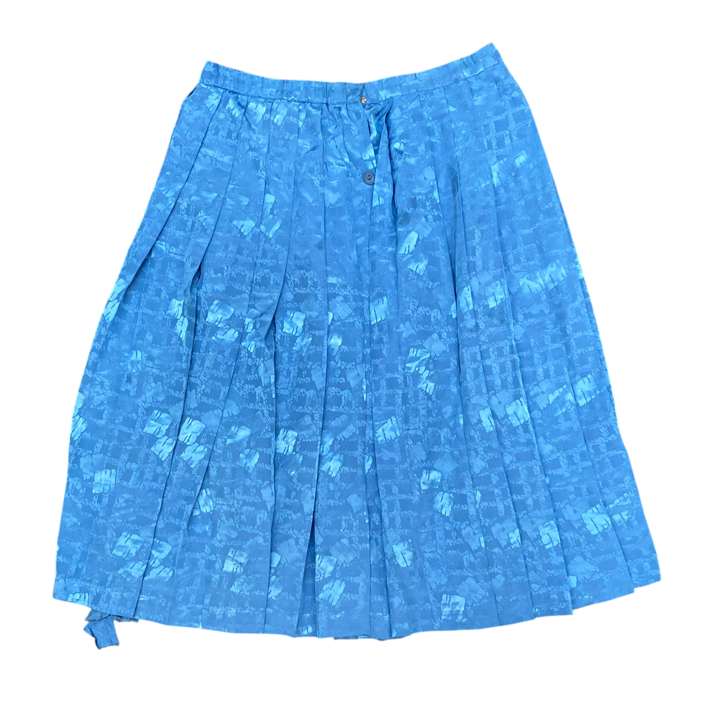 Womens A Line Skirt L Blue Geometric Print Knee Length Pleated Front Pull On