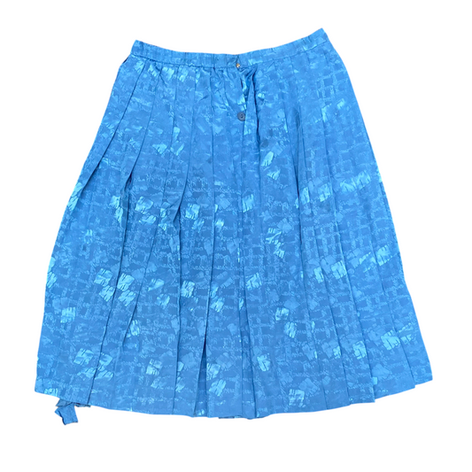 Womens A Line Skirt L Blue Geometric Print Knee Length Pleated Front Pull On