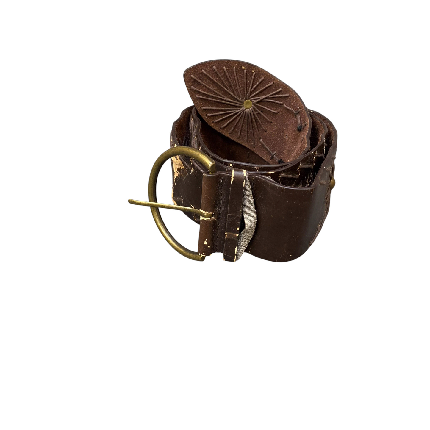 Mens Belt Dark Brown Leather Studded Adjustable D-ring Pin Buckle Size 43 in