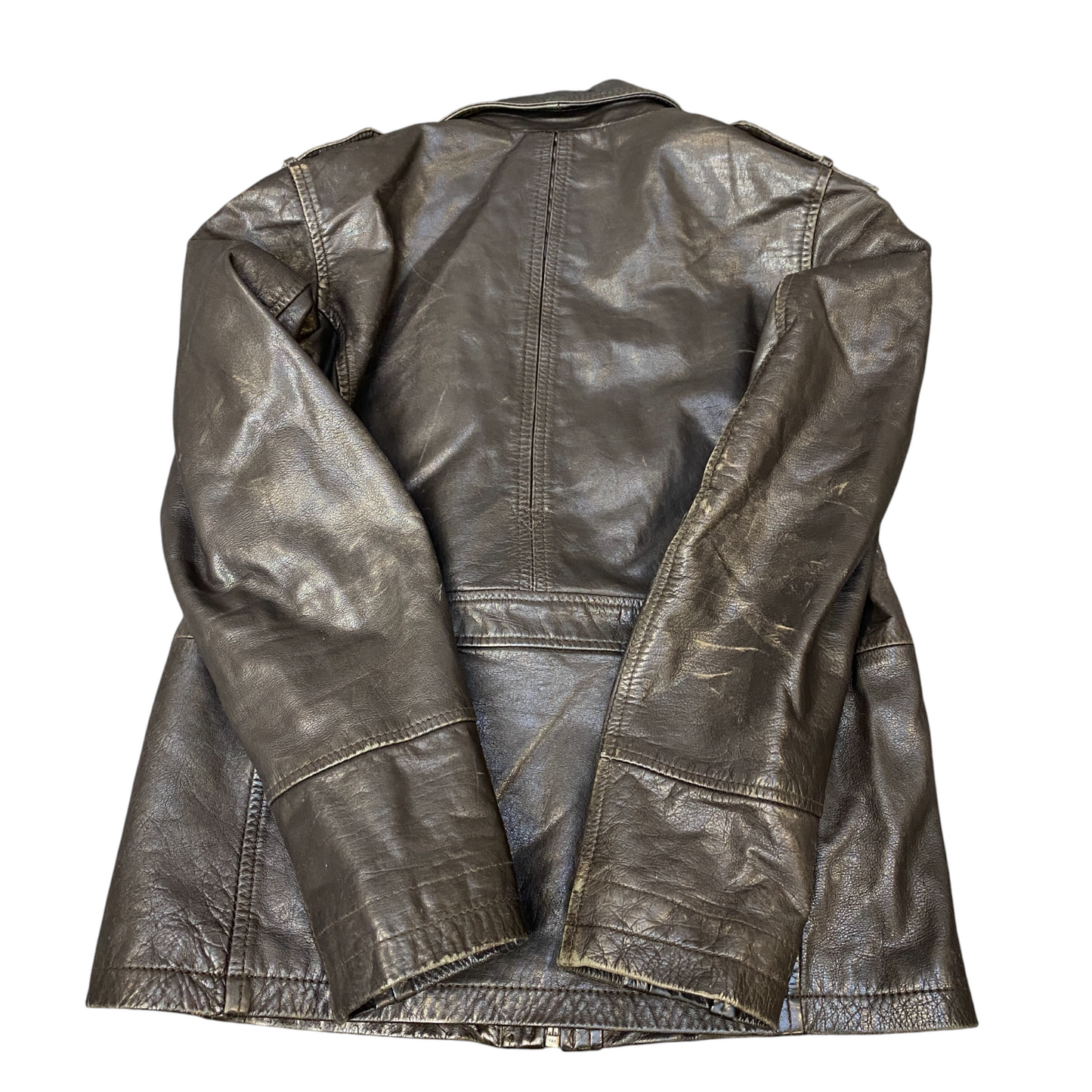 Arma Leather Jacket Boys Small Brown Long Sleeve Collared Snap Button Inside Zip