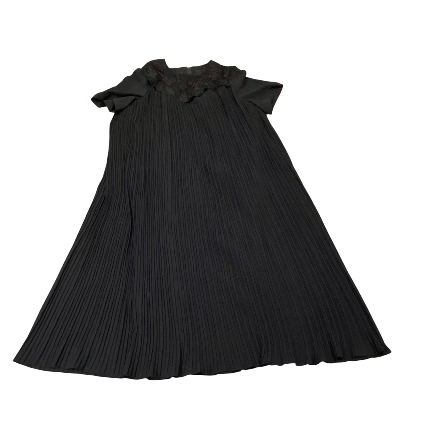 Shift Dress Womens M Black Pleat Midi Casual Short Sleeve Lace Trim Outdoor