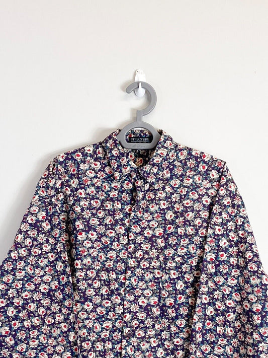 Structure Shirt Womens L Purple Floral Long Sleeve Collared Casual Button Down