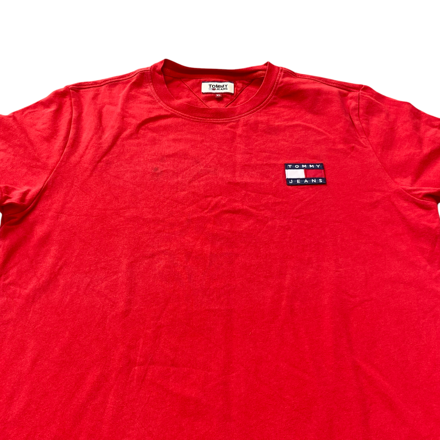 Tommy Jeans T Shirt Mens XL Red Logo Patch Short Sleeve Crewneck Pullover Tee