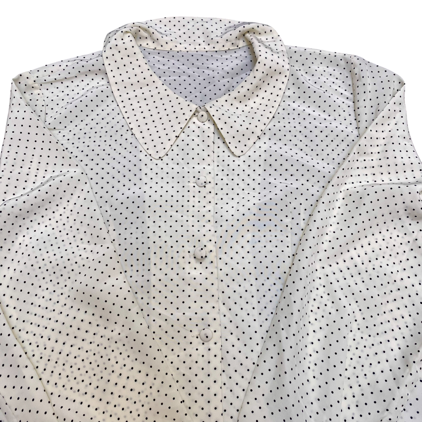 Womens Button Up Shirt M White Black Polka Dot Classic Long Sleeve Collared