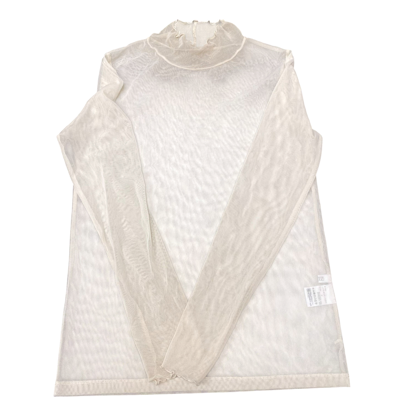 Sheer Mesh Top Womens S White Casual Long Sleeve Turtle Neck Pullover Outdoor