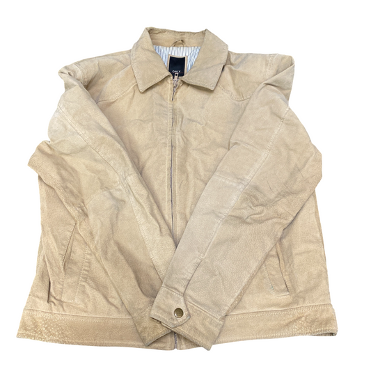 Only Wohrl Suede Leather Blazer Jacket Mens Large Beige Lined Collared Full Zip