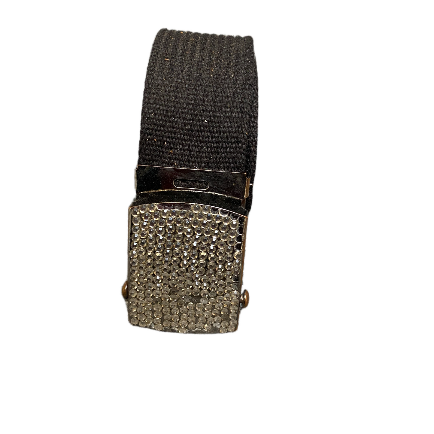Womens Webbing Belt Black Canvas Rhinestone Casual Flip Top Buckle 46 inches
