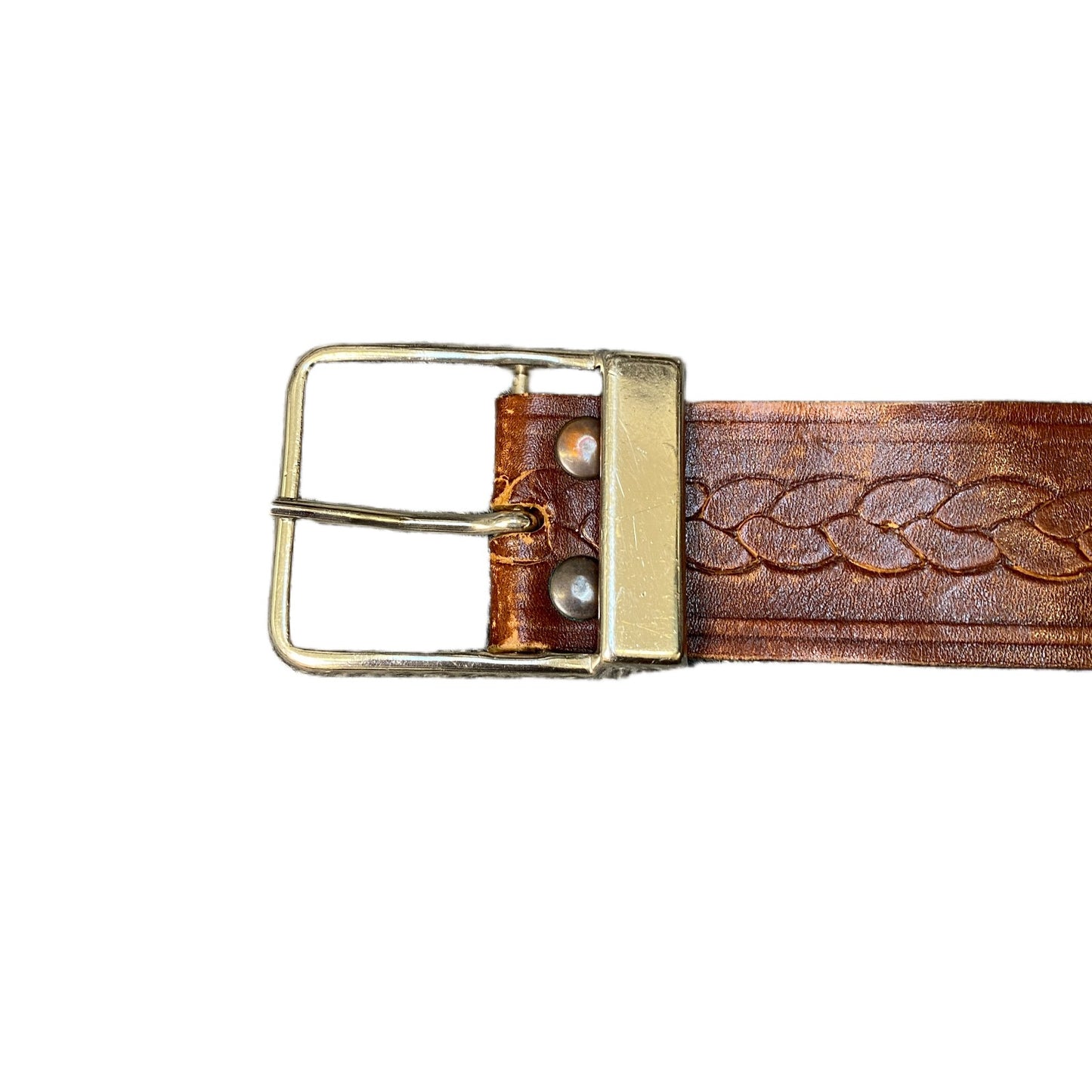 Western Belt Mens Brown Leather Adjustable Rectangular Silver Buckle 41.5 Inches