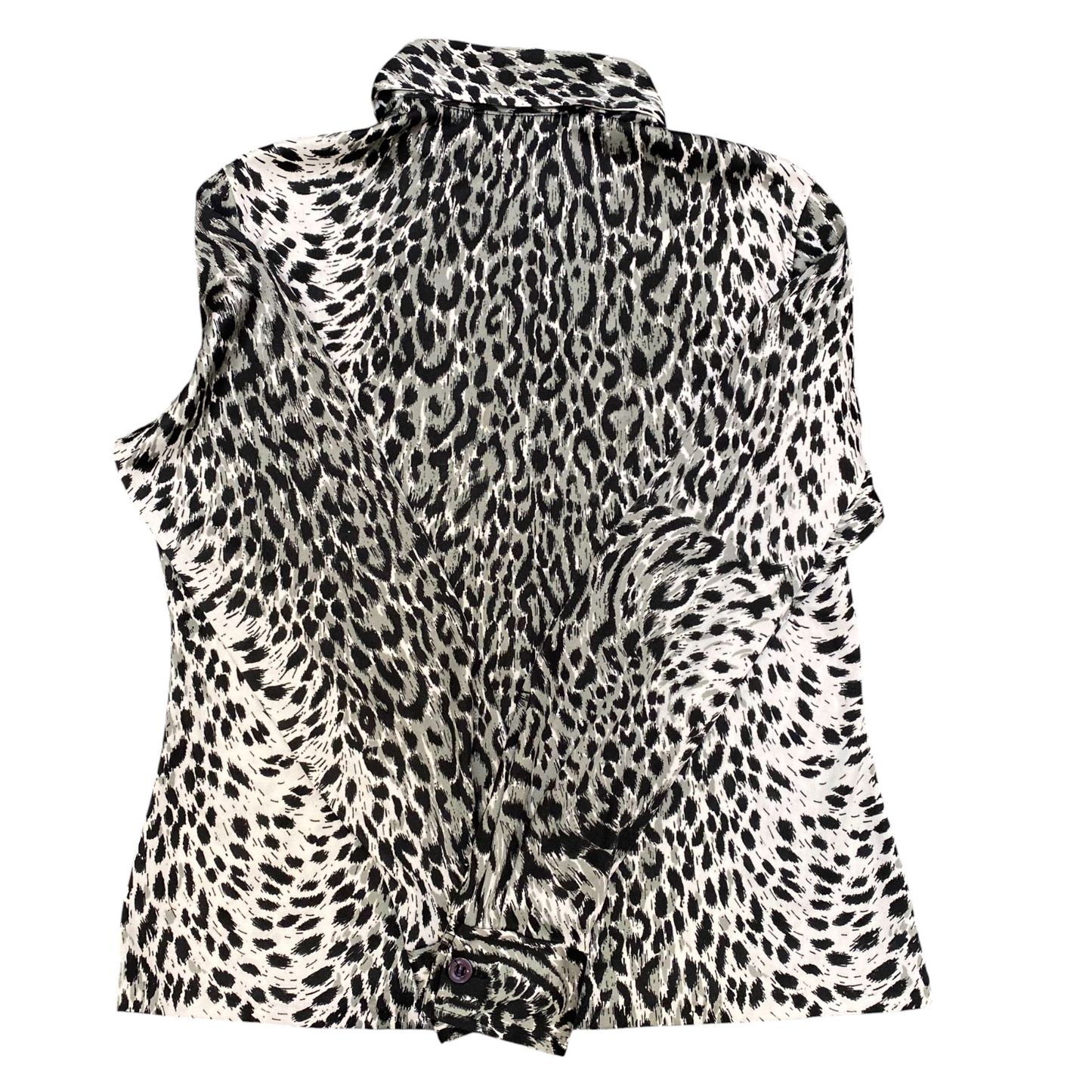 Shirt Top Womens M Grey Leopard Print Casual Long Sleeve Collared Button Down