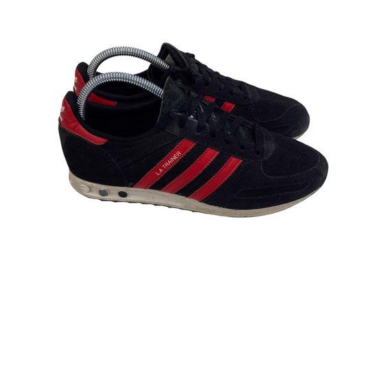 Adidas Original LA Trainers Boys UK Sz 4.5 Core Black Red Trefoil Low Collegiate