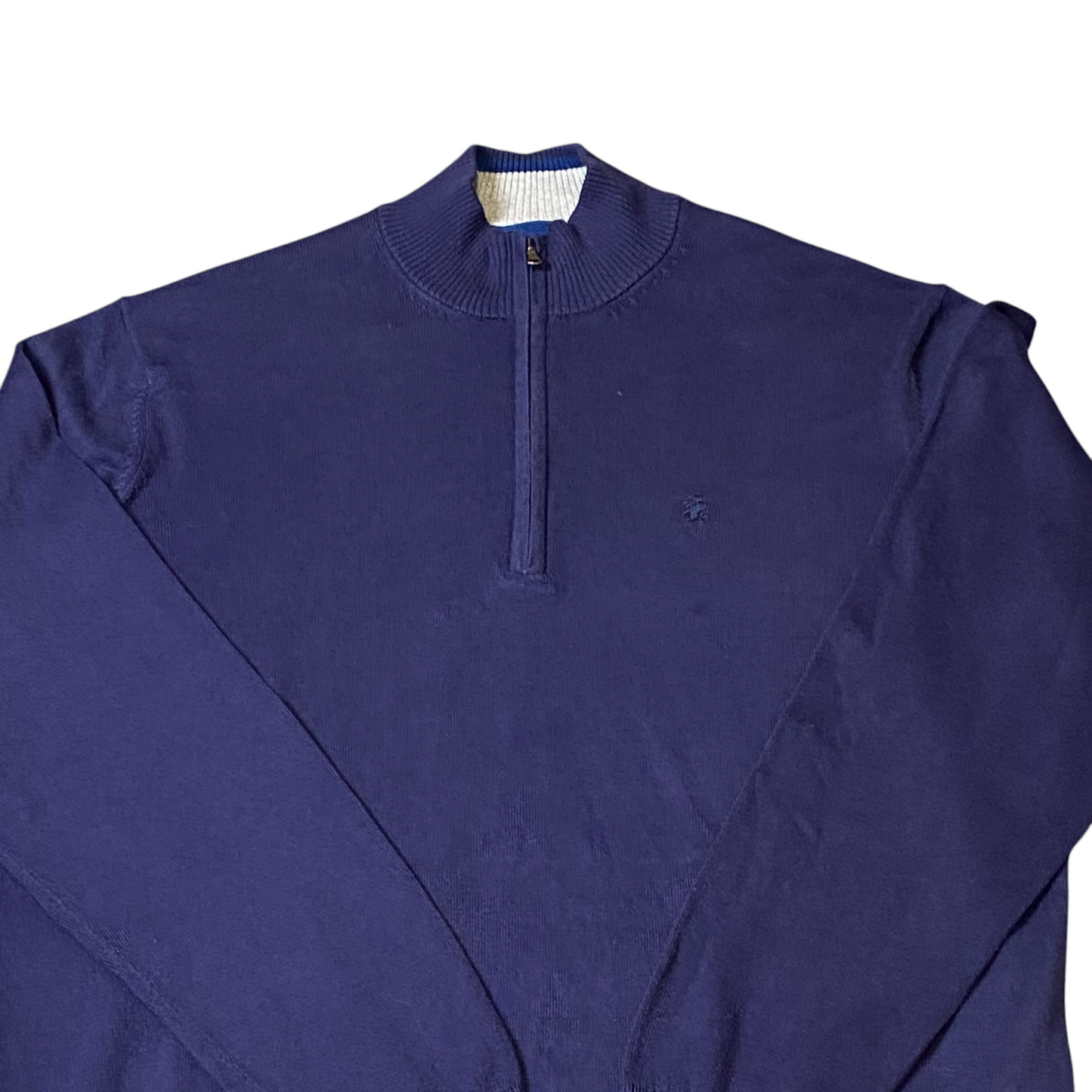 IZOD Jumper Mens Large Blue Long Sleeve Ribbed Hem & Cuff Mock Neck Quarter Zip