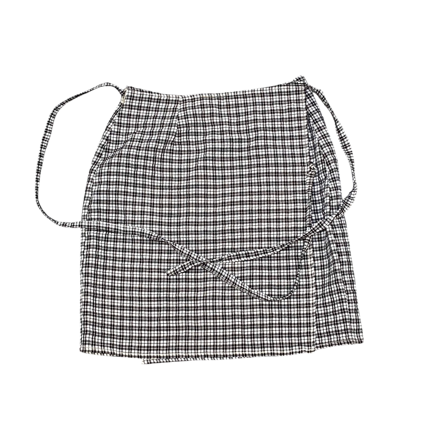 Womens Straight & Pencil Skirt S Black White Plaid Comfort Pleated Tie Waist