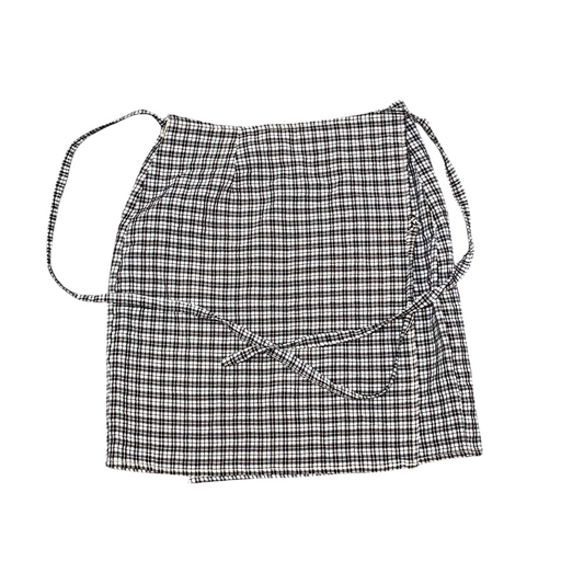 Womens Straight & Pencil Skirt S Black White Plaid Comfort Pleated Tie Waist