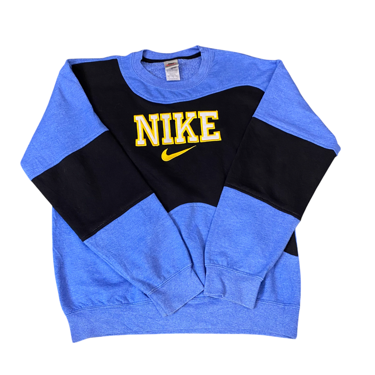 Nike Reworked Sweatshirt Mens M Blue Black Embroidered Spellout Logo Vintage Y2K