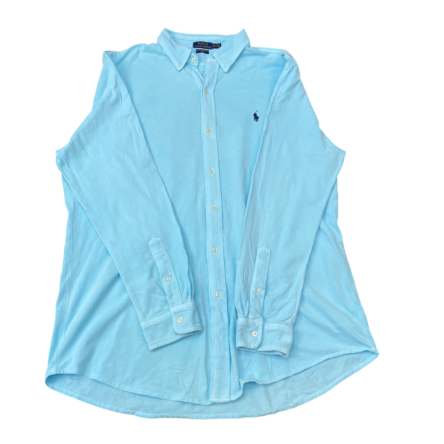 Polo Ralph Lauren Shirt Mens L Blue Mesh Long Sleeve Pony Logo Button Down