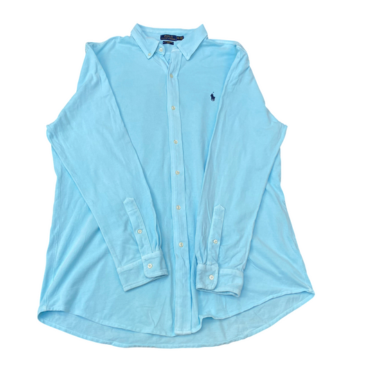 Polo Ralph Lauren Shirt Mens L Blue Mesh Long Sleeve Pony Logo Button Down