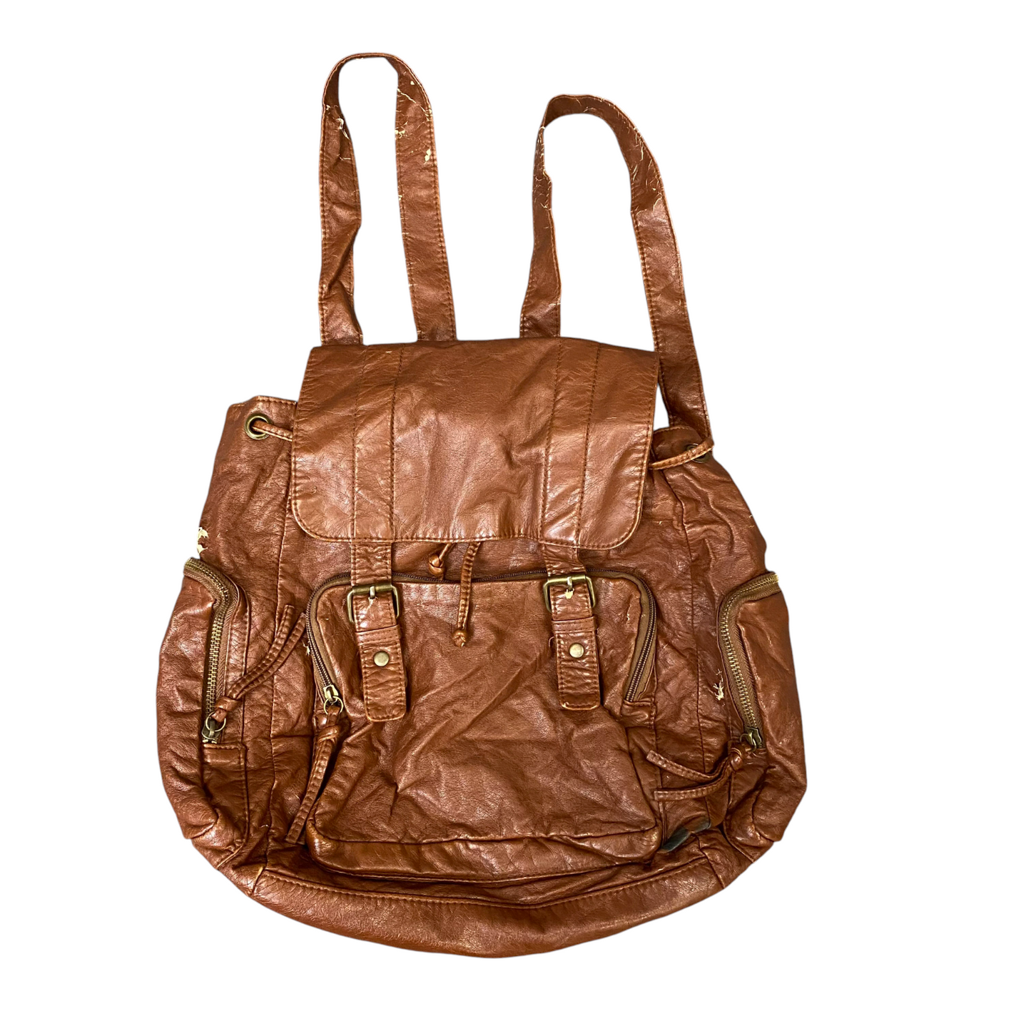 Atmosphere Backpack Womens One Size Brown PU Leather Single Flap Zipper Pockets