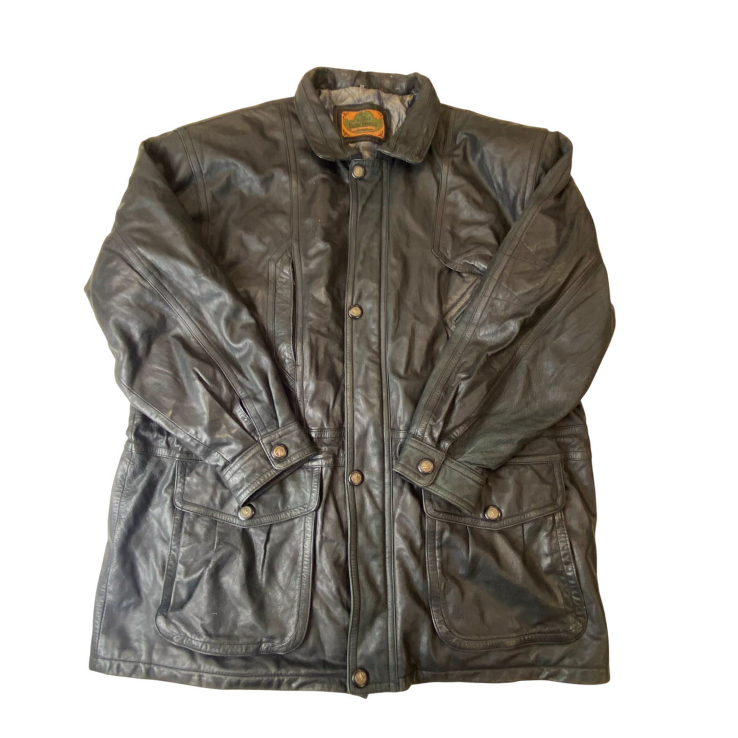 Don Camillo Faux Leather Jacket Mens Medium Black Lined Collared Snap Button