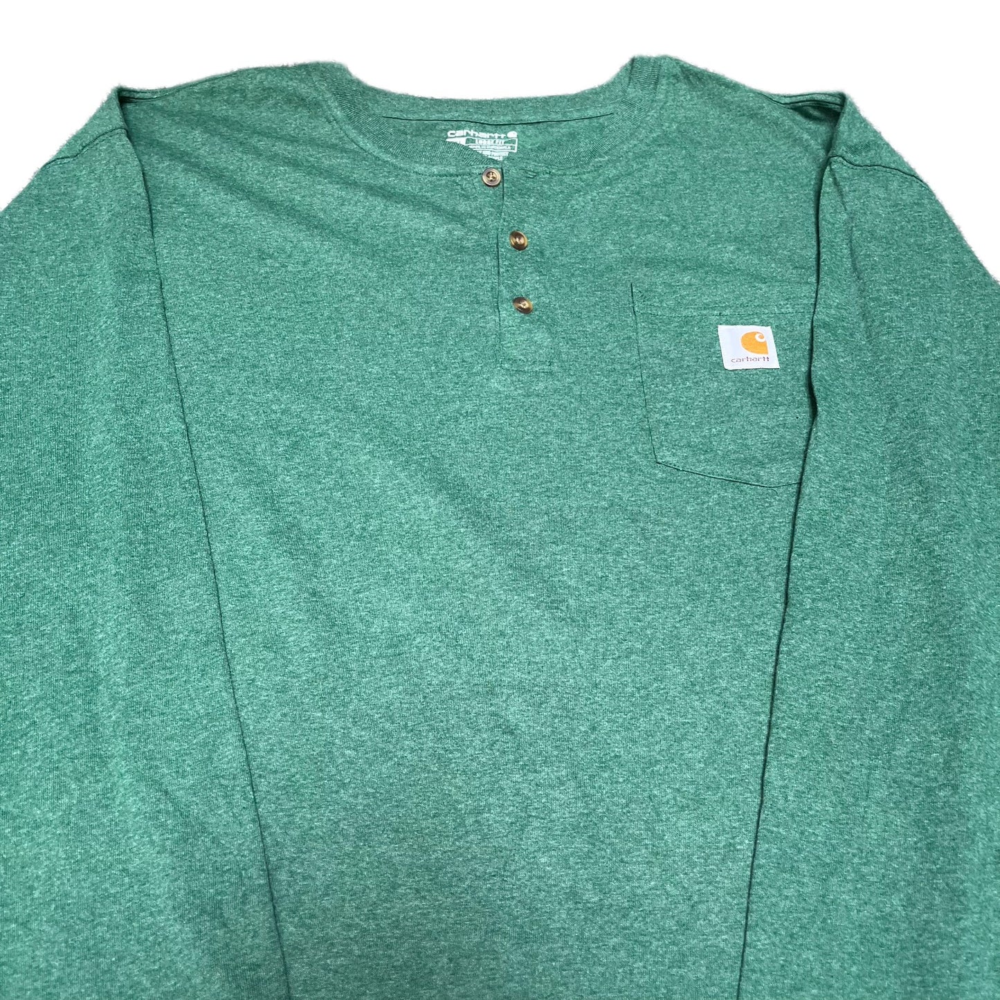 Carhartt Henley Pocket T-Shirt Mens 3XL Tall Green Loose Fit Long Sleeve Tee