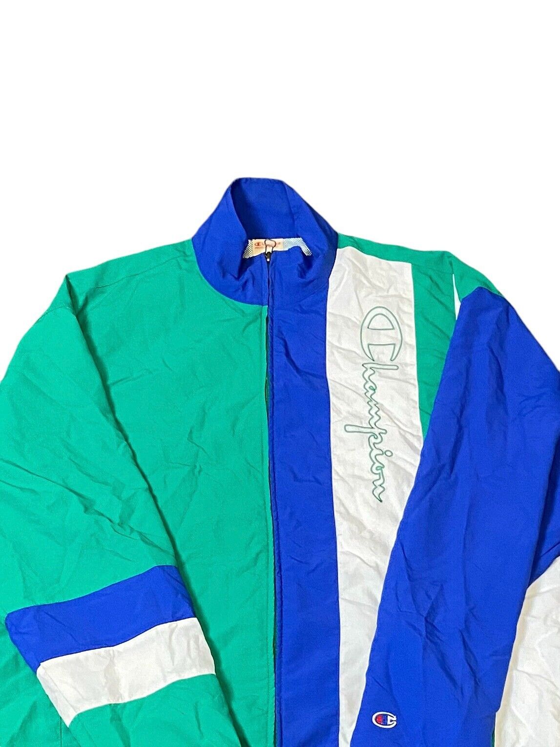 Champion Windbreaker Jacket Women's L Green Blue Long Sleeve Full Zip Outdoor