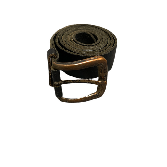 Vintage Waist Belt Mens Black Leather Adjustable Brass Pin Buckle 44.5 inches