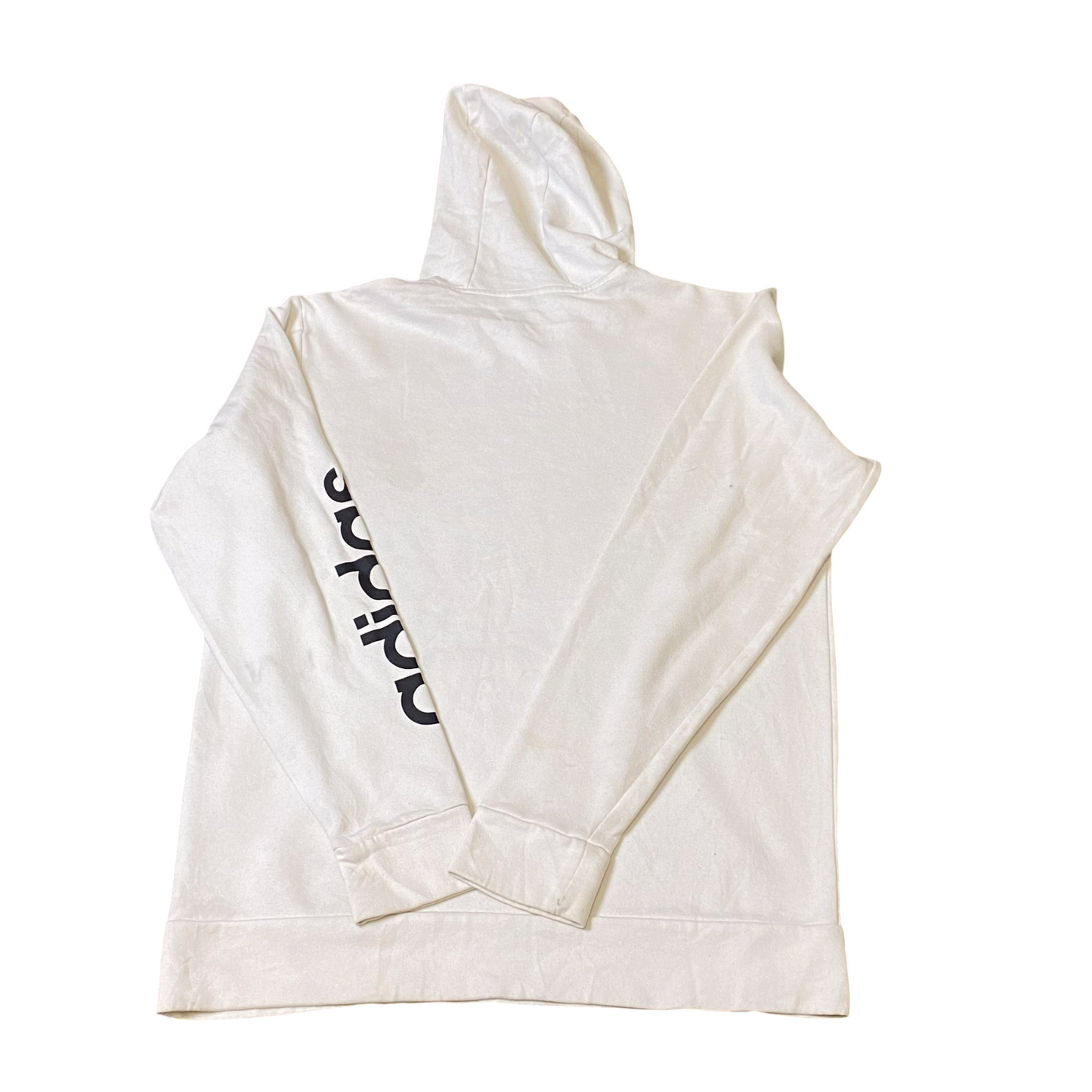 adidas Hoodie Mens Medium White Fleece Lined Spellout Logo Long Sleeve Pullover