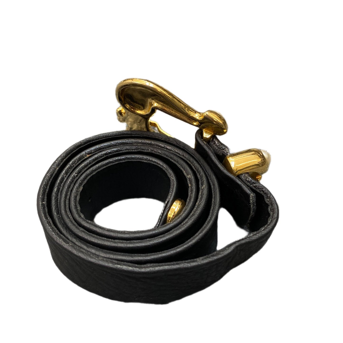 Waist Belt Black Womens Leather White Pearl Stone Gold Tone Buckle 31 Inches