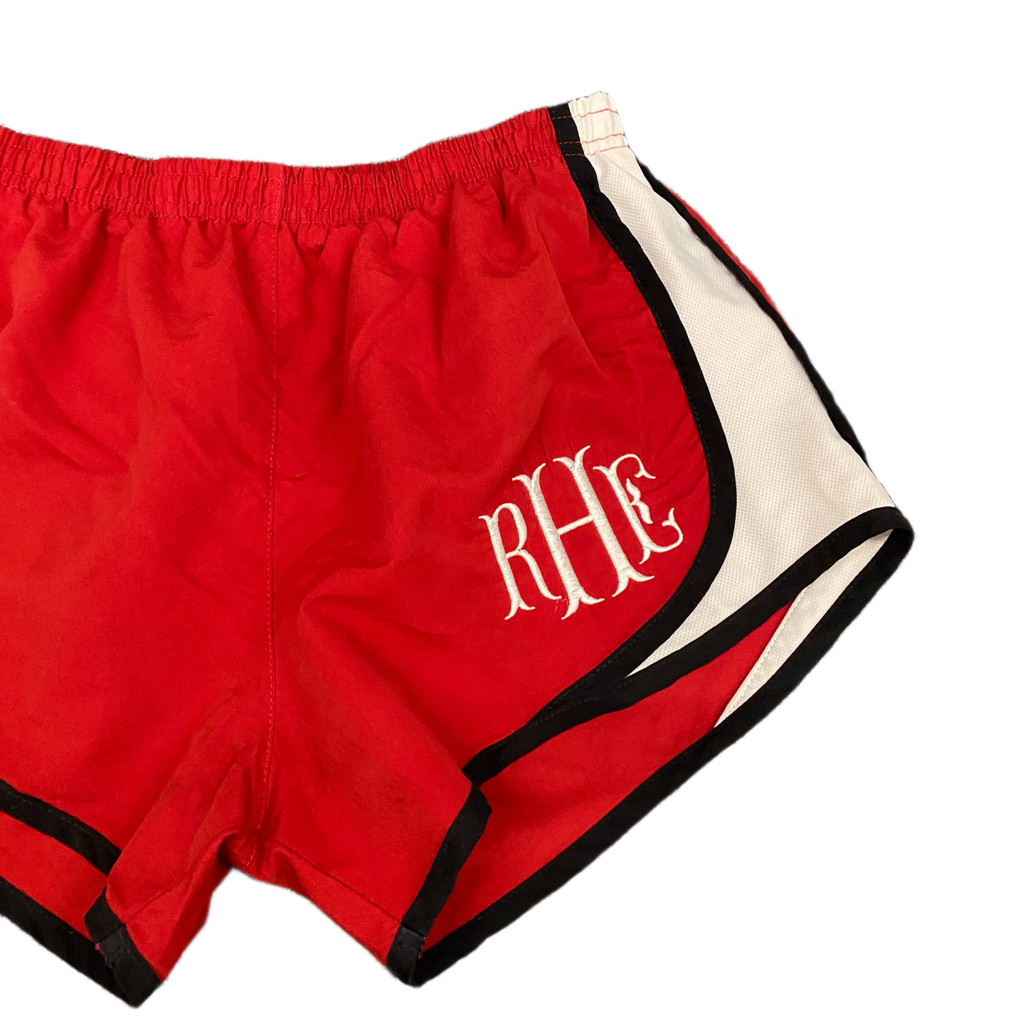 Running Shorts Womens S 26" Waist Red White Mesh Panel Dolphin Hem Elastic Waist