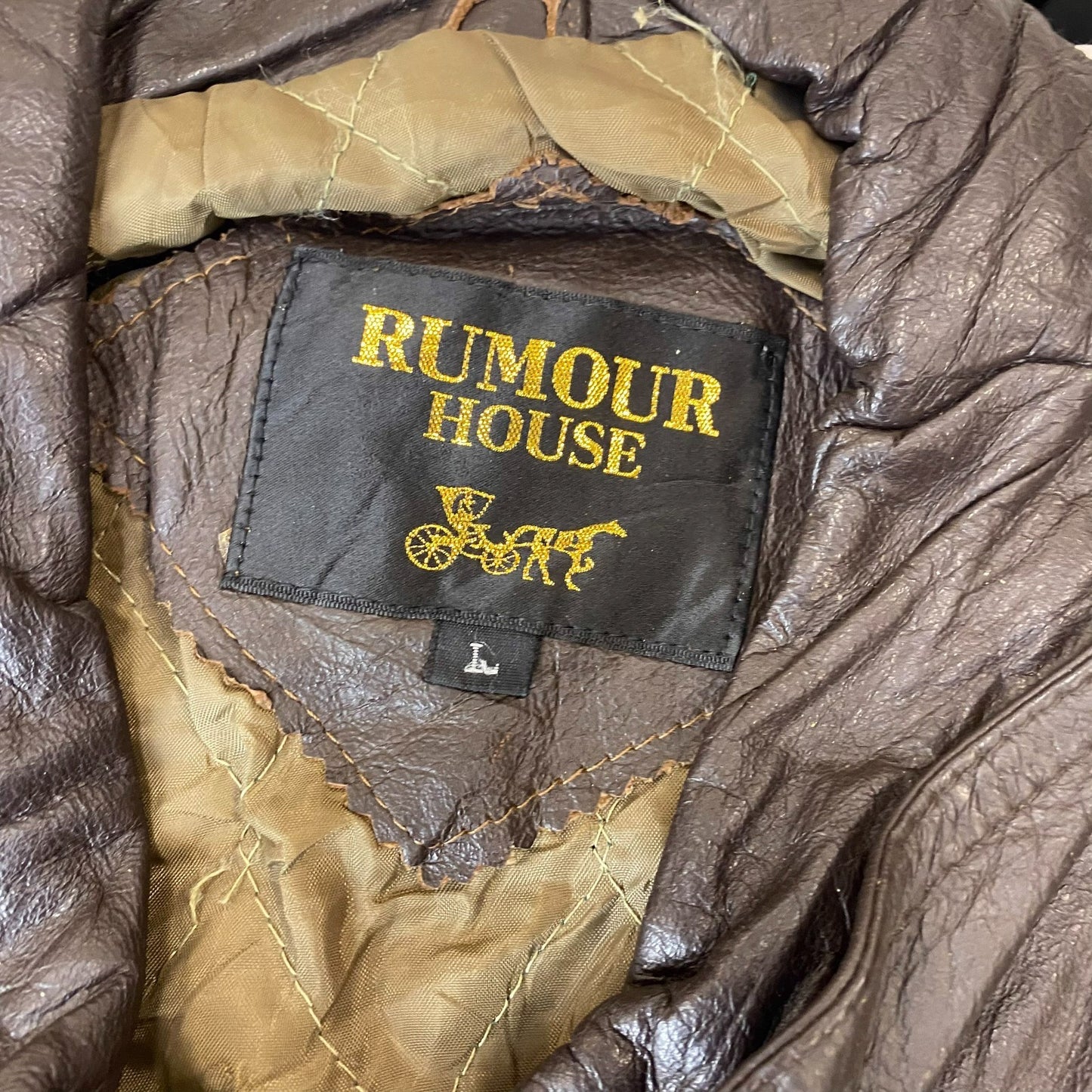 Rumour House Bomber Jacket Mens Large Brown Leather Pockets Snap Inside Zip