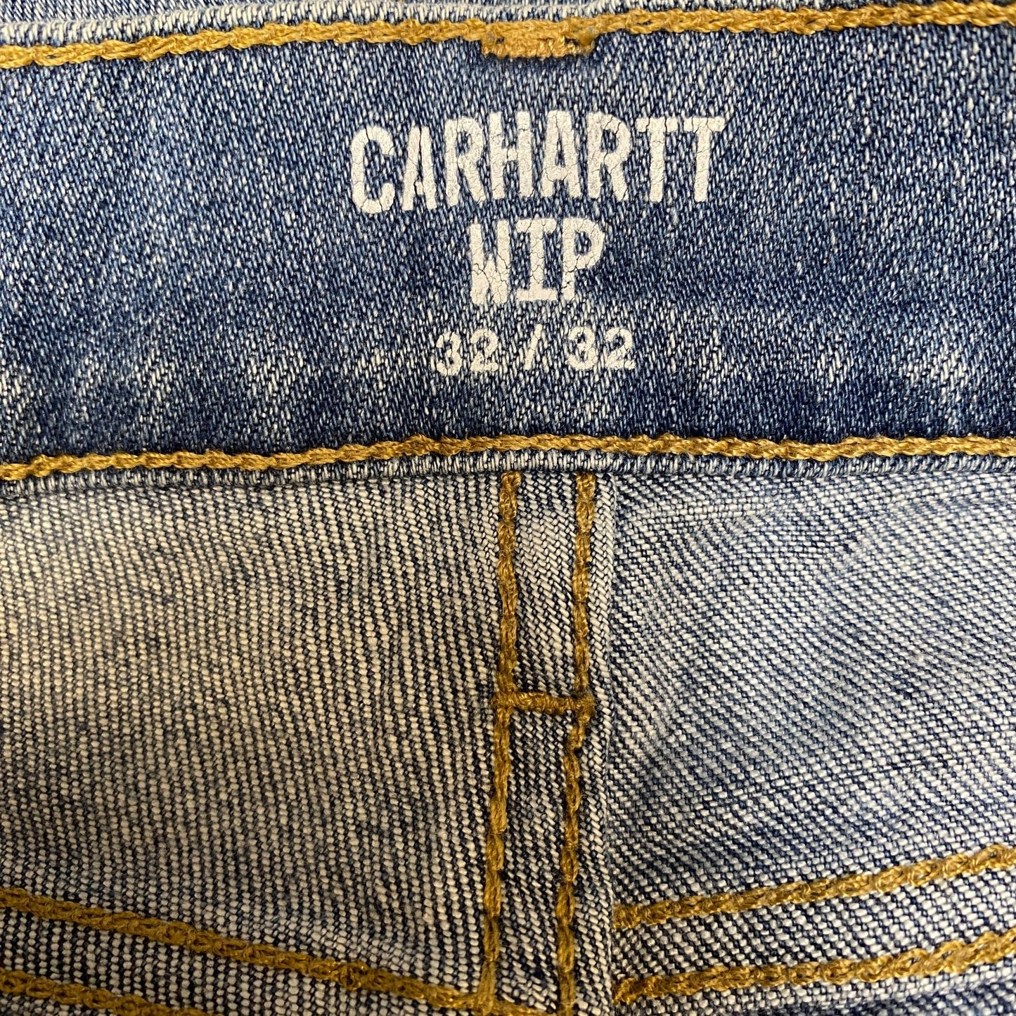 Carhartt Wip Rebel Jeans Mens 32 Blue Denim Stretch Frayed Hem Whiskered Skinny