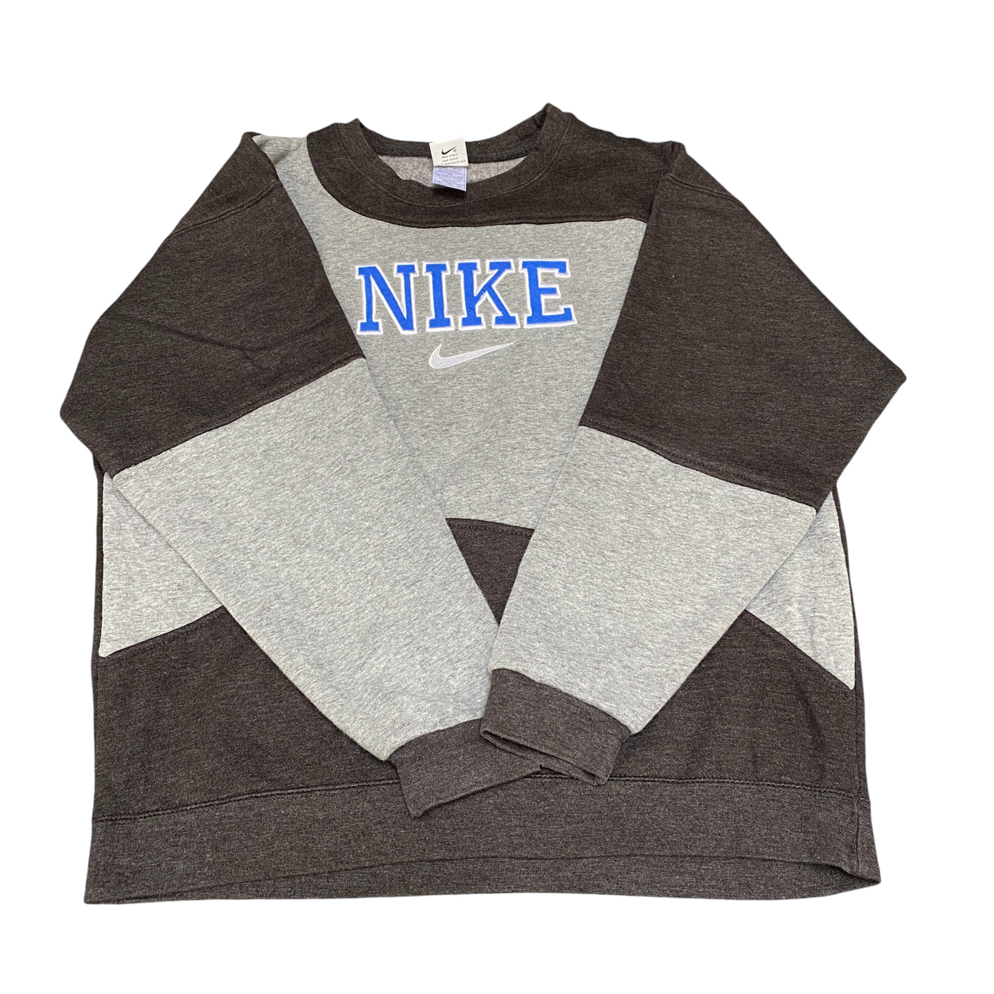 Nike Reworked Sweatshirt Men XL Grey Brown Embroidered Spellout Logo Vintage Y2K