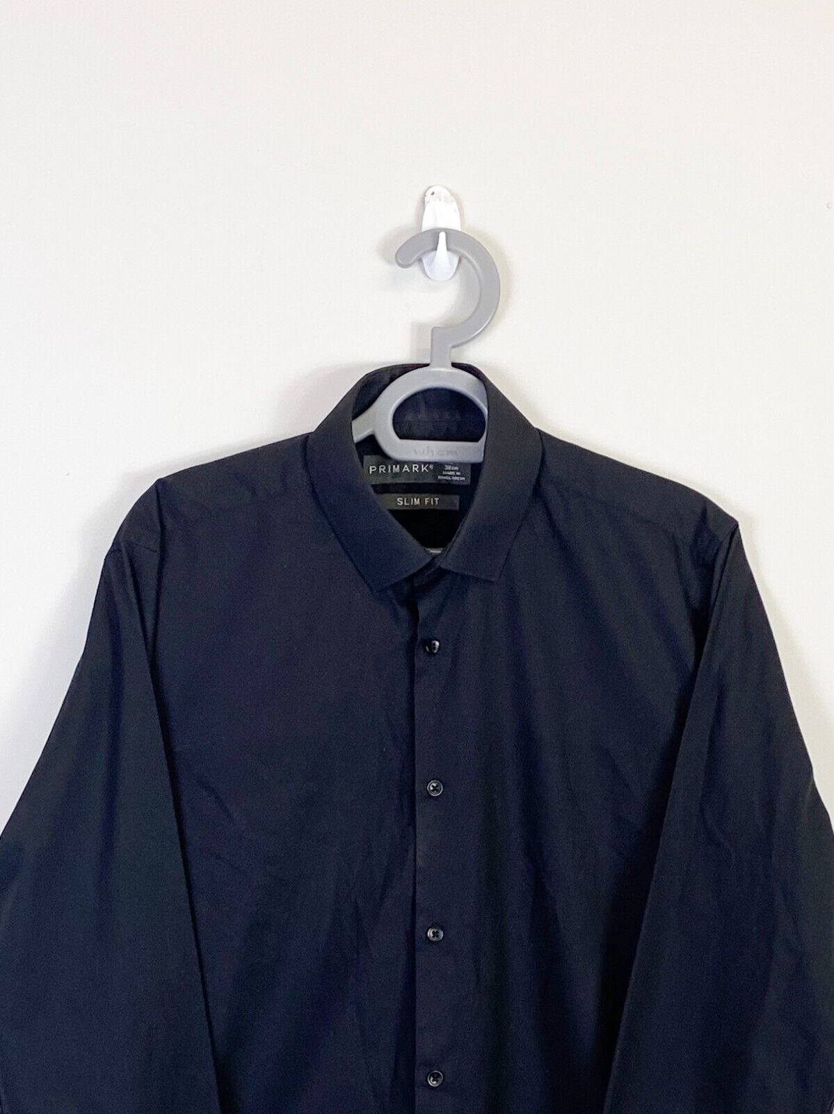 Primark Shirt Mens Medium Black Slim Fit Long Sleeve Collared Casual Button Down