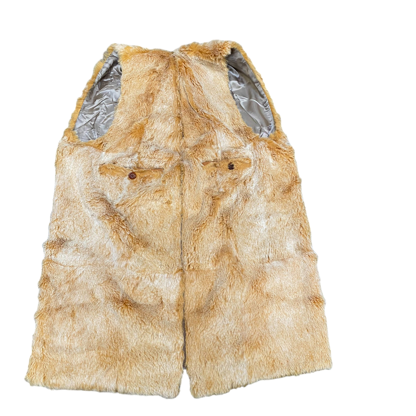 Womens Faux Fur Vest Large Brown Lined Champagne Shimmer Lightweight Sleeveless