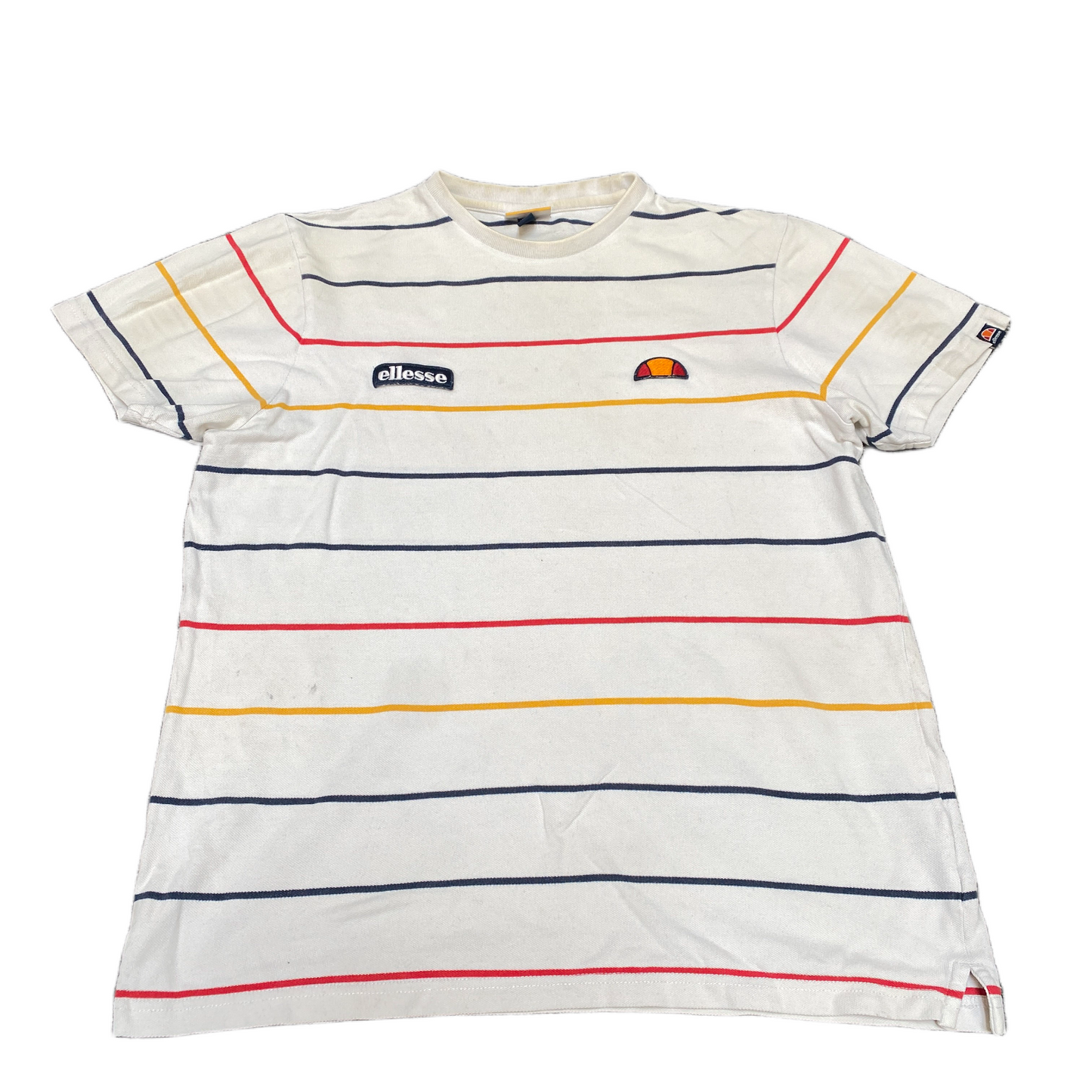 Ellesse T-Shirt Womens Large Multi Stripes Patch Logo Short Sleeve Pullover Tee