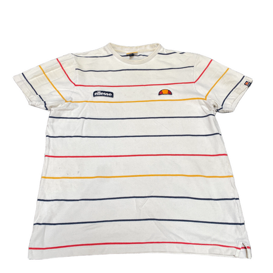 Ellesse T-Shirt Womens Large Multi Stripes Patch Logo Short Sleeve Pullover Tee