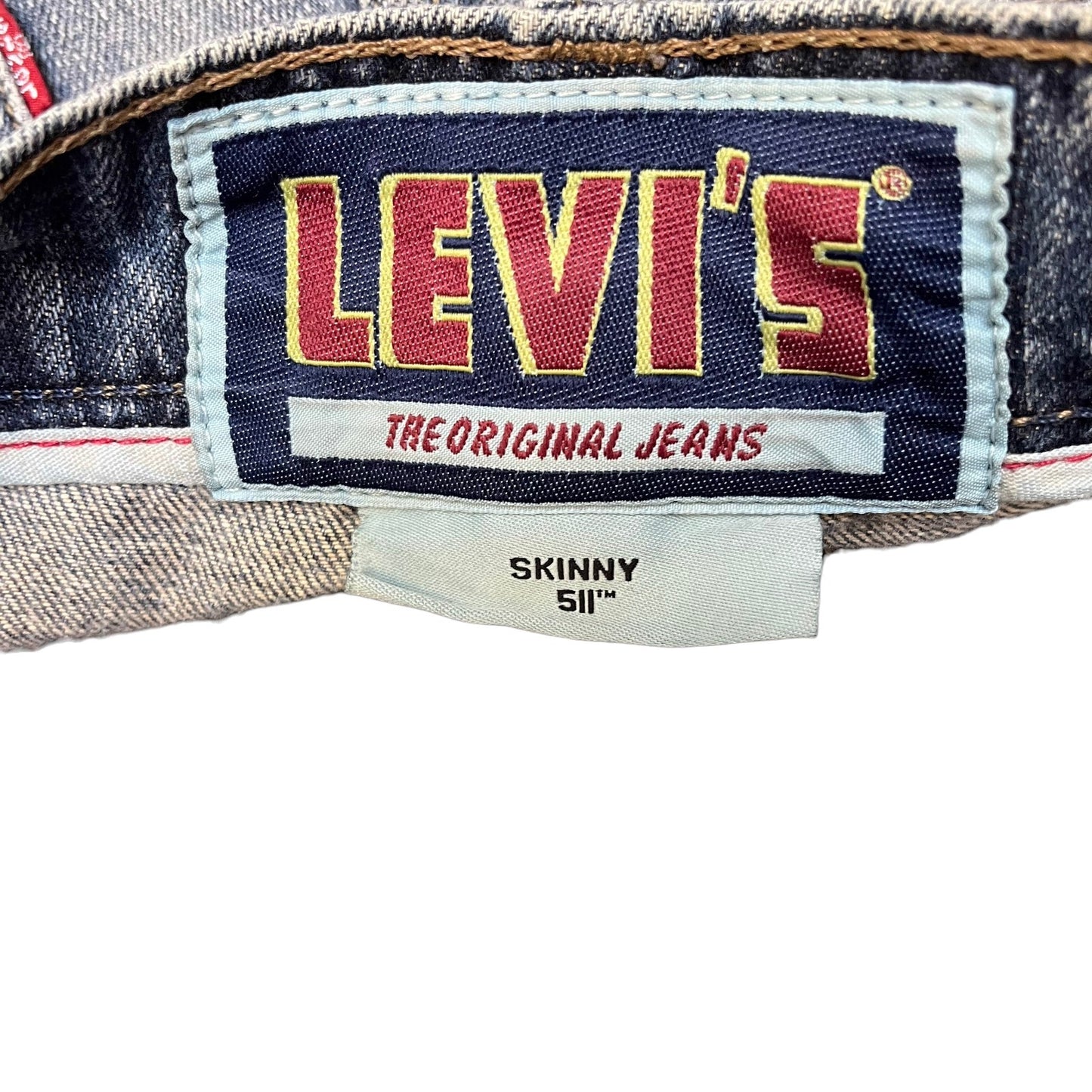 Levi's 511 Skinny Shorts Fits as Mens L 34" Waist Blue Denim Red Tab Five Pocket