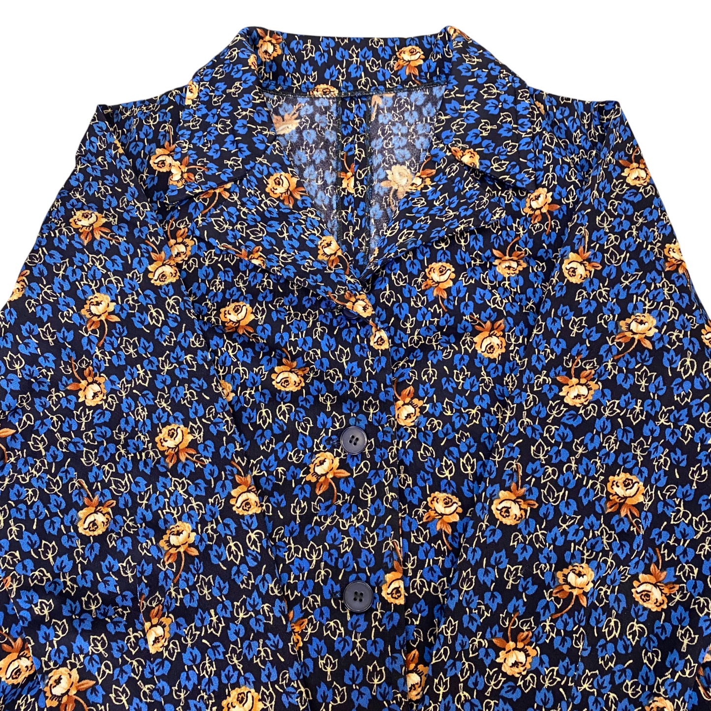 Shirt Top Womens M Blue Yellow Floral Casual Long Sleeve Collared Button Down