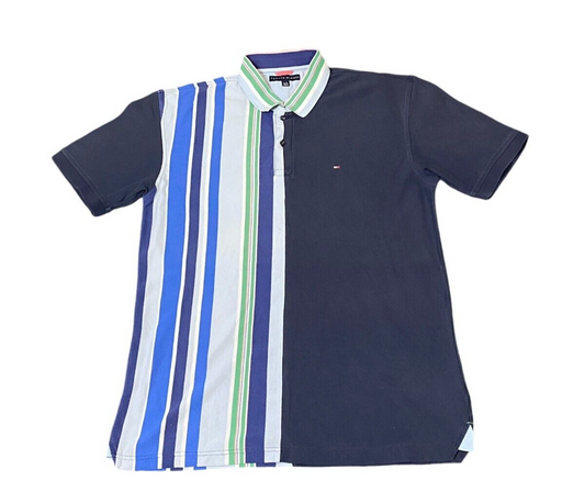 Tommy Hilfiger Polo Shirt Men's XL Blue Striped Performance Short Sleeve Collar